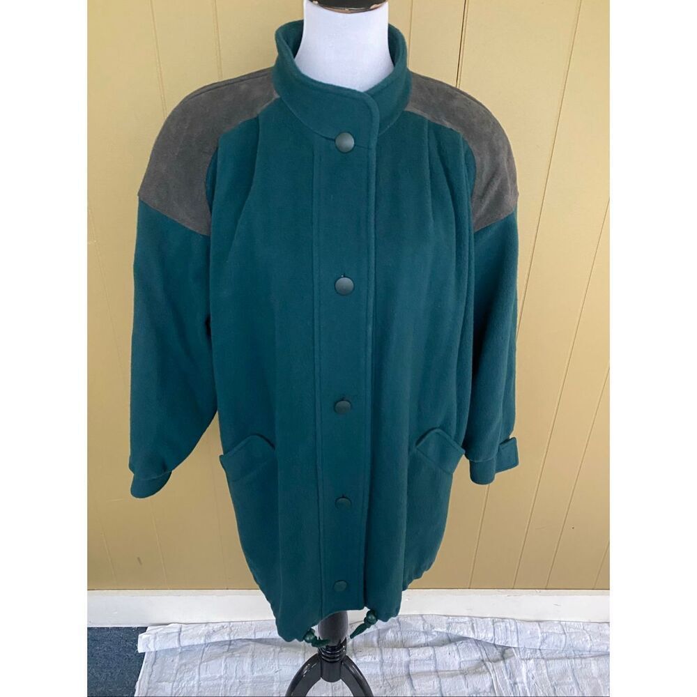 Hunt club vintage wool blend w/suede accents button up winter coat green grey